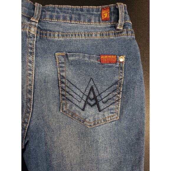 7 For all Mankind Distressed Dark Washed Blue Jean Shorts | Girls Size 14 - Picture 3 of 7